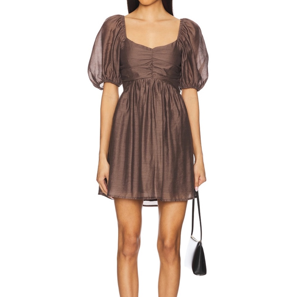 Elegant Brown Puff Sleeve Dress